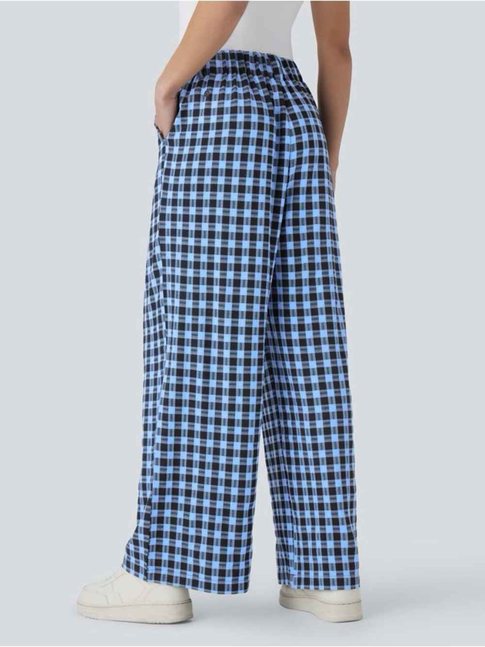 HALARA High Waisted Pocket Wide Leg Plaid Casual Pants